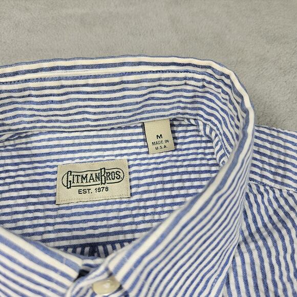 Gitman Bros Seersucker Shirt Mens M Button Down Short Sleeve Business Striped - Picture 7 of 14